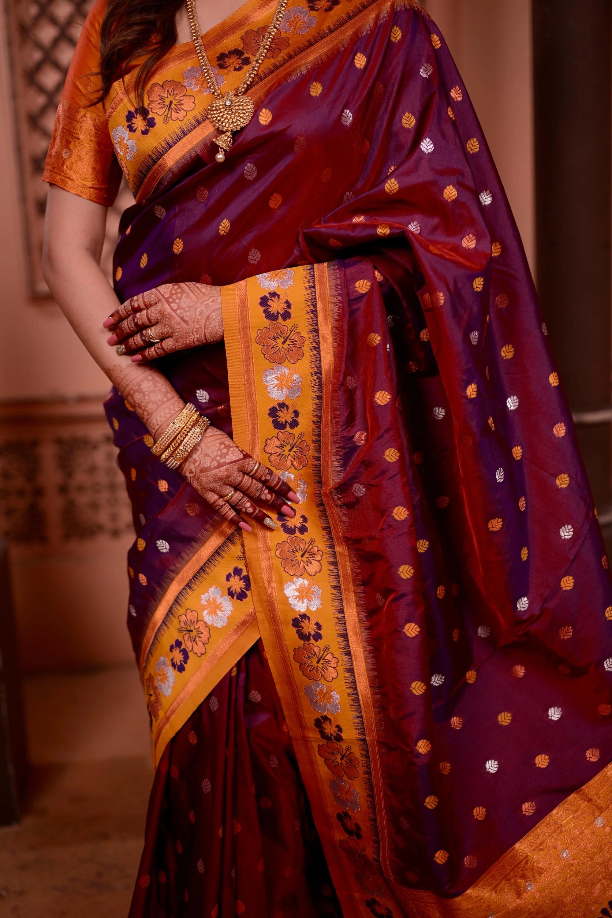 Dark Maroon Soft Silk Saree Kalyanja Fashion